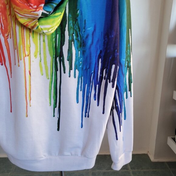 NWT - Rainbow Print on White Cotton Unisex Hoodie – Size Large - Picture 9 of 14